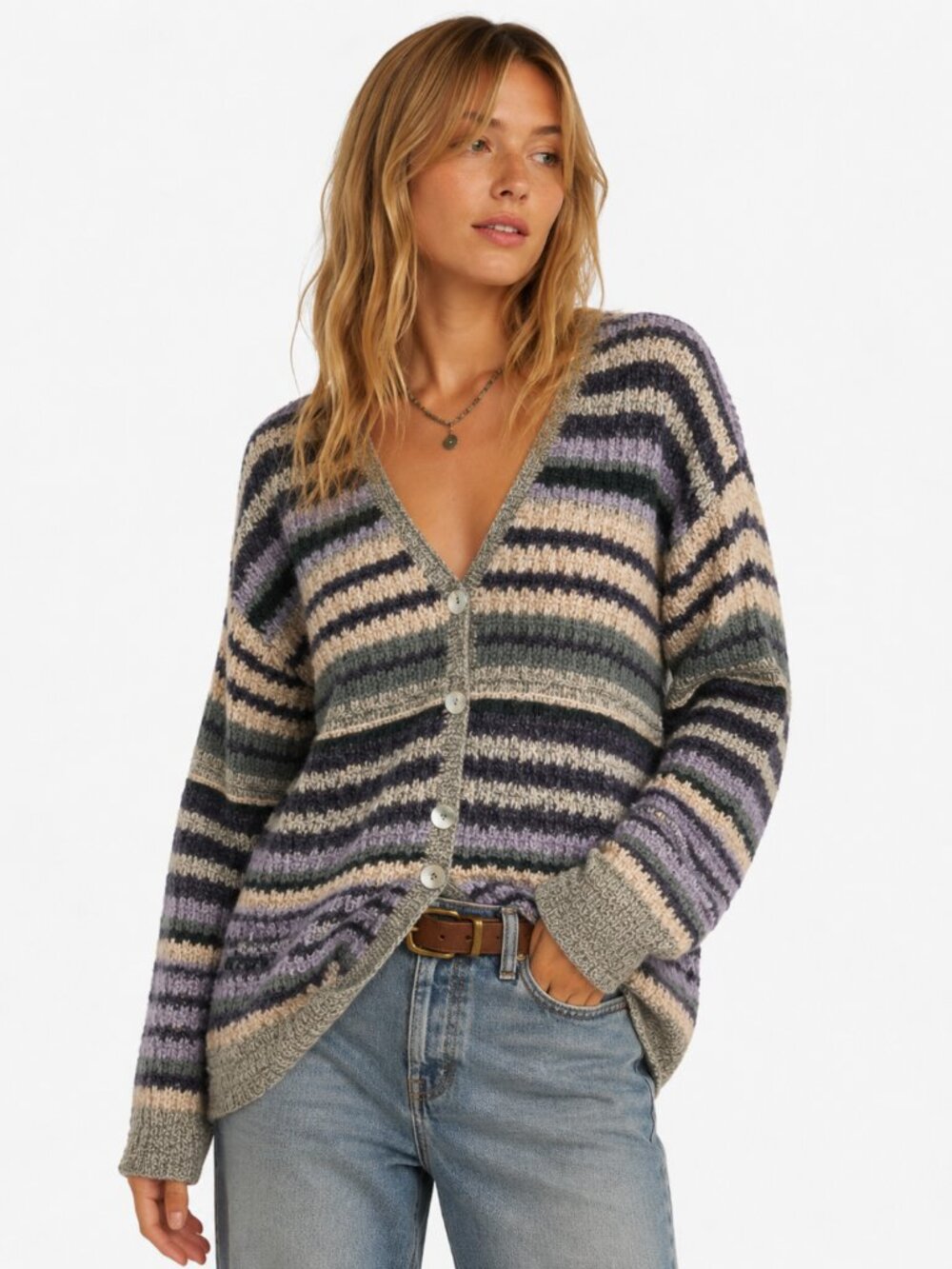 J. McLaughlin Vintage Hand Knit Cardigan Sweater Silk Mohair Blend Stripe Size S